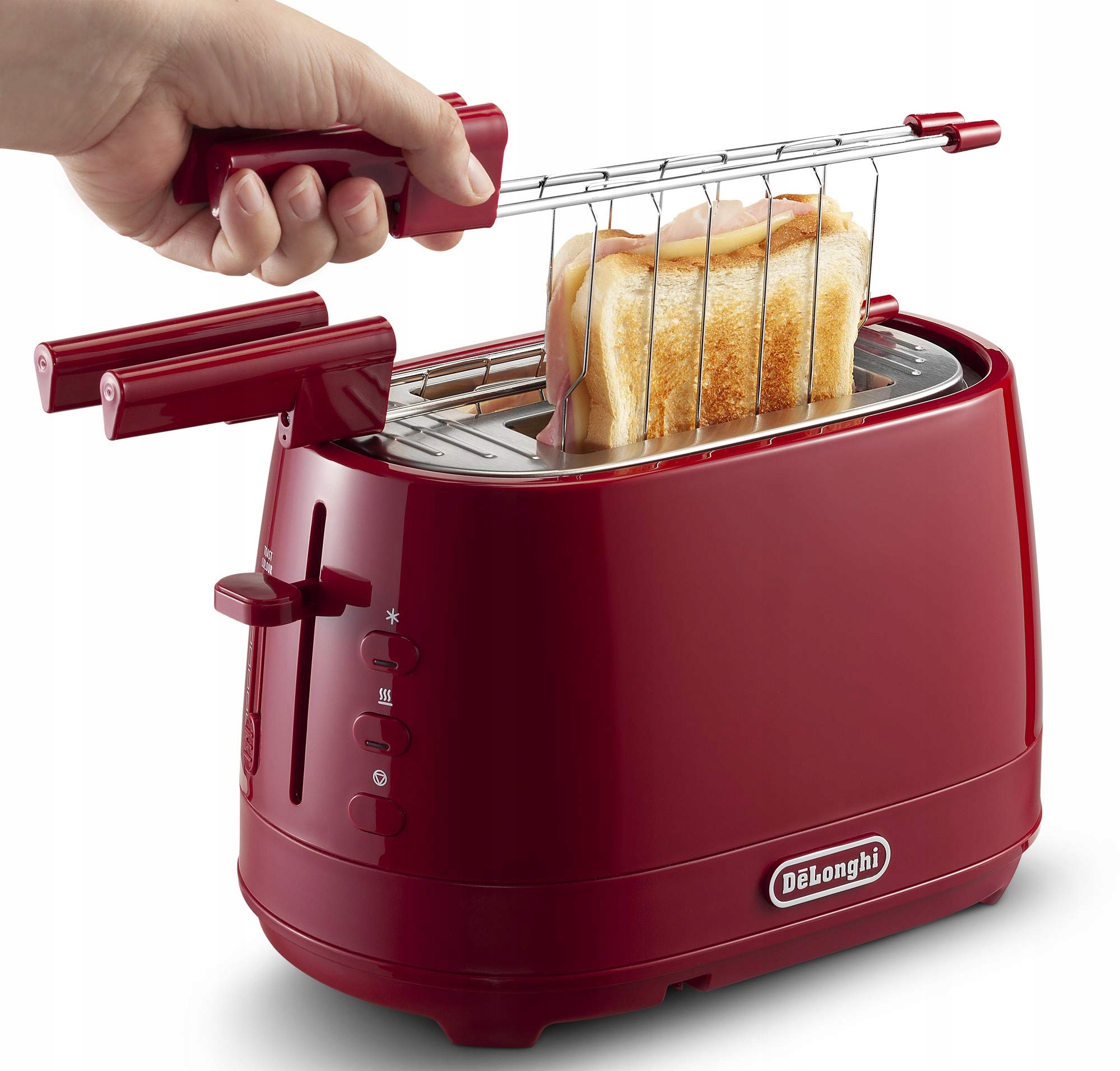 DE LONGHI Toster Z Zestawem Szczypiec 550W Czerwony — miniatura 3