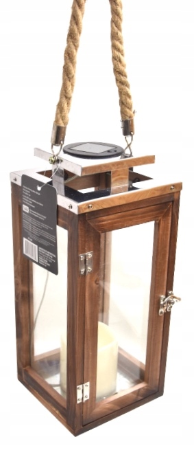 Velká Solární Lampa Svítilna Dřevo Sklo