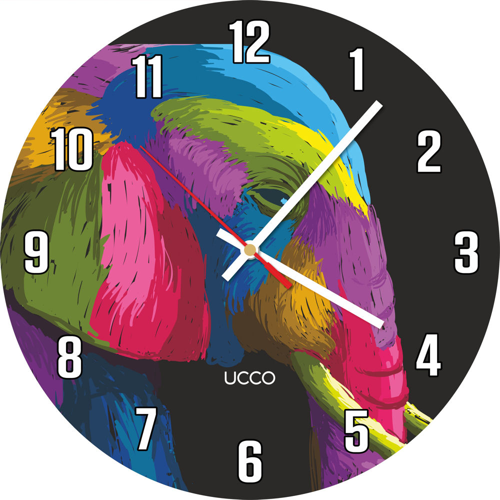

Zegar ścienny 30 cm Słoń PopArt Tęcza Kolor Retro