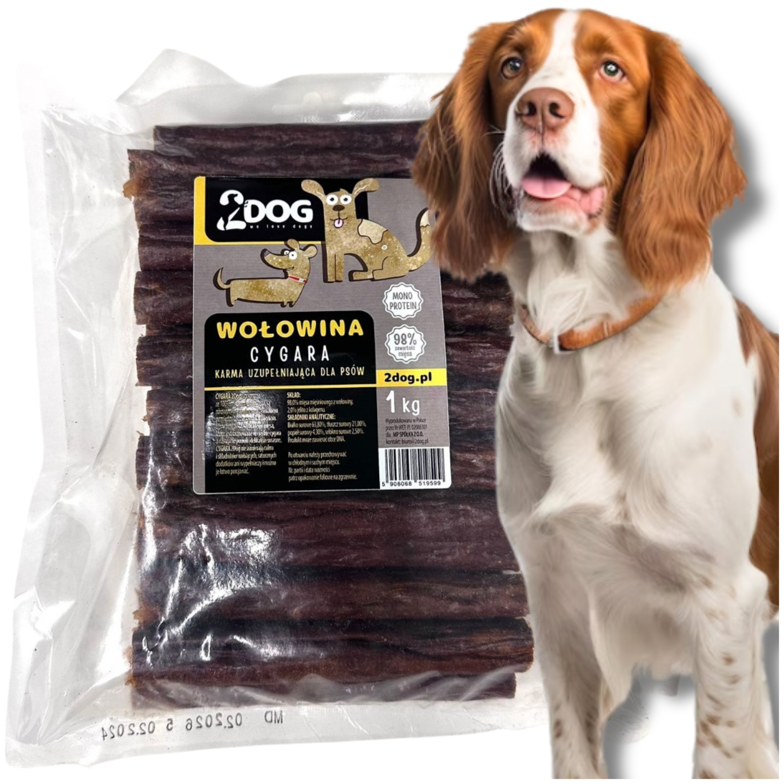 Levně Psí pamlsek Cygaro z hovězího masa 1 kg 2Dog přírodní pamlsky