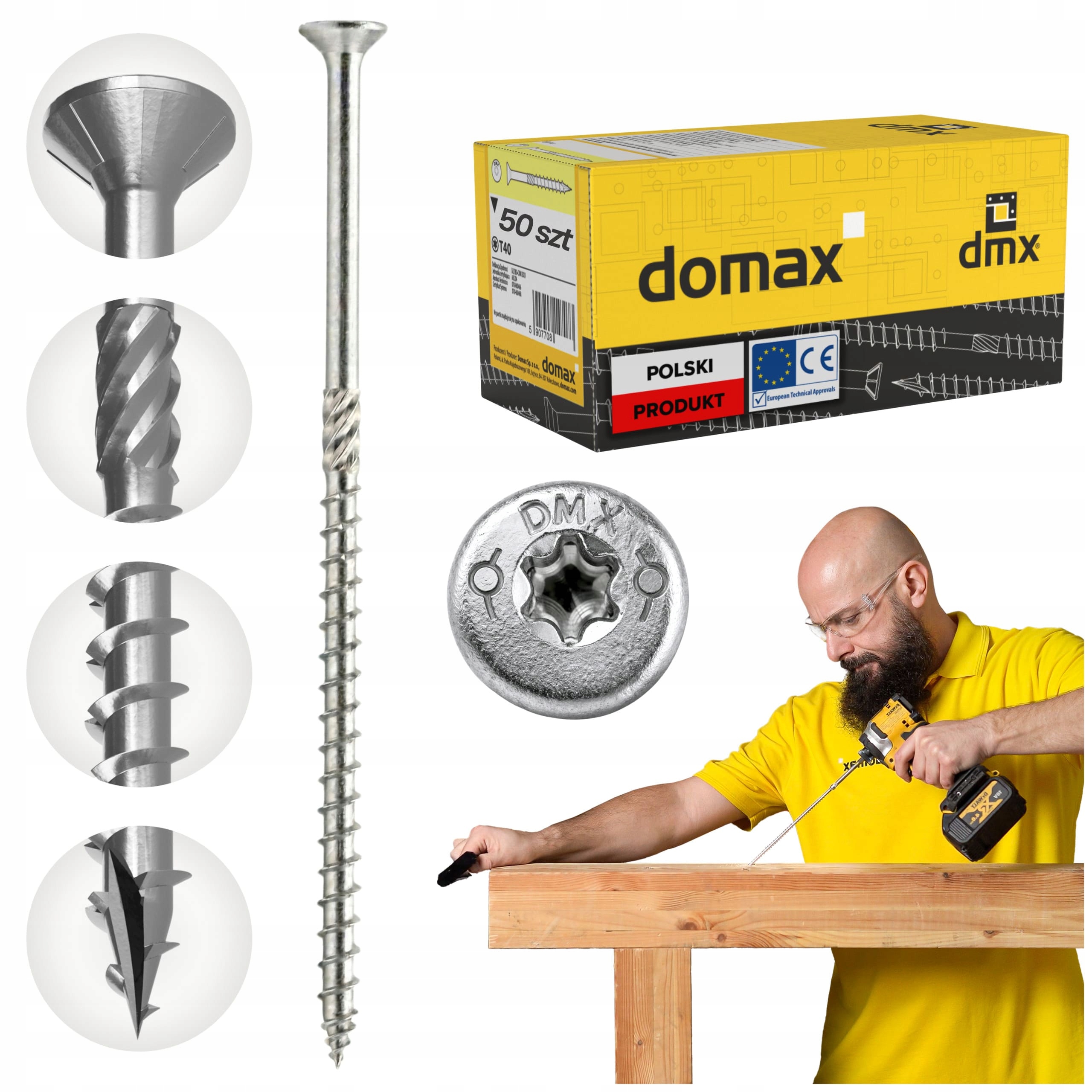 Wkręty Ciesielskie Do Drewna 8x400 Stożkowe Torx 50szt Domax Cs Srebrne