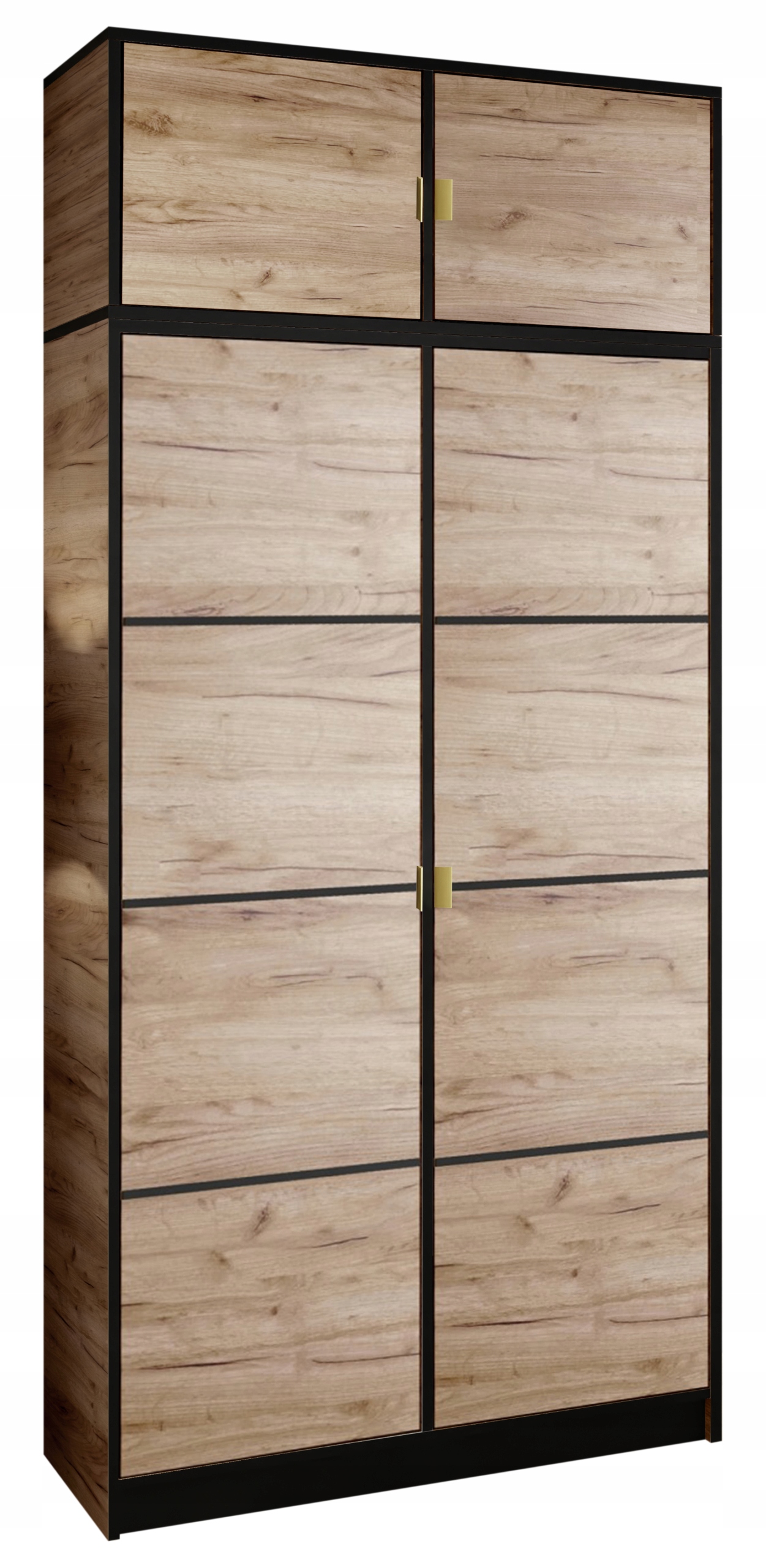 Skříň Lumi 105 2D Dub craft Vzor 2 zlatý úchyt s nástavcem