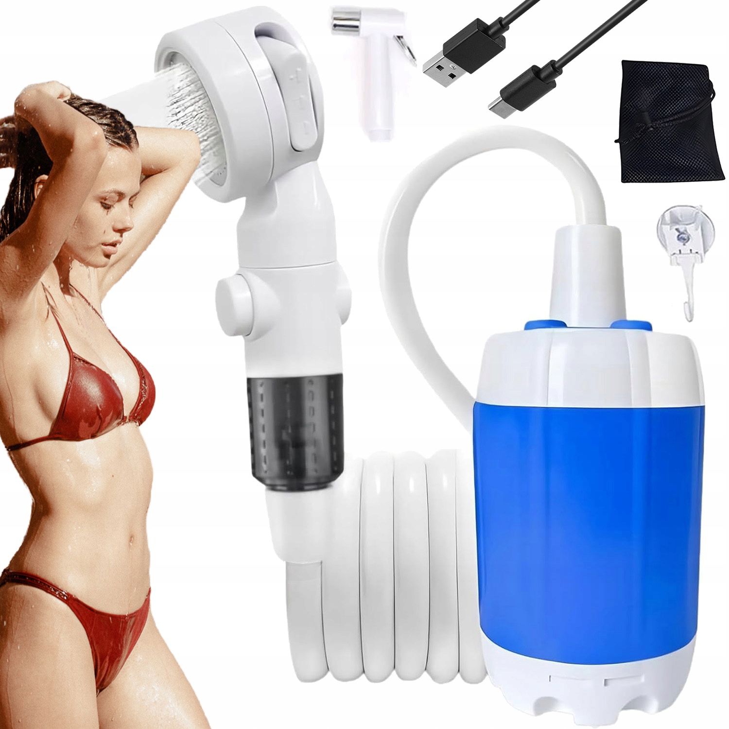 Przenośny Prysznicowy Turystyczny Kempingowy Na Zewnątrz Z Pompą 4000MAH