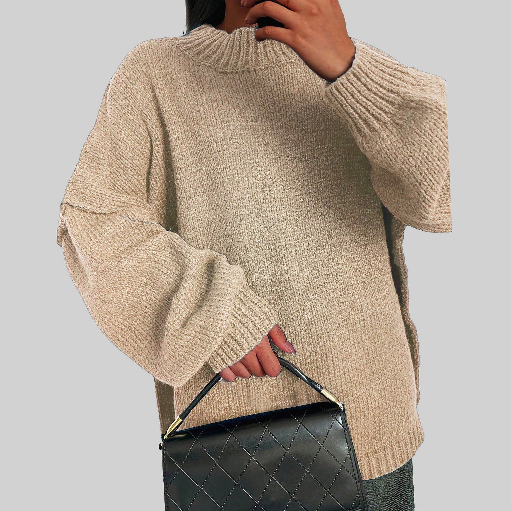 Dámský Svetr Oversize Béžový se sníženými rameny na podzim Shein 4XL 48