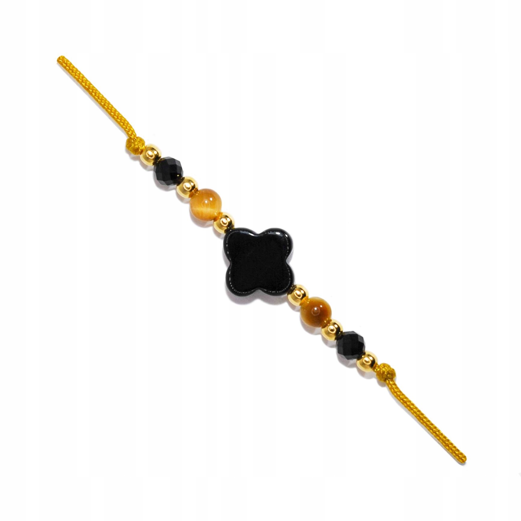 Náramek na štěstí Přírodní kameny Jetel Stříbro Zlato 24K