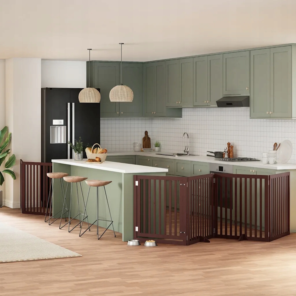 Levně Zábrana pro psy s dvířky skládací 8 panelů hnědá 640 cm topol Hnědá 3155694