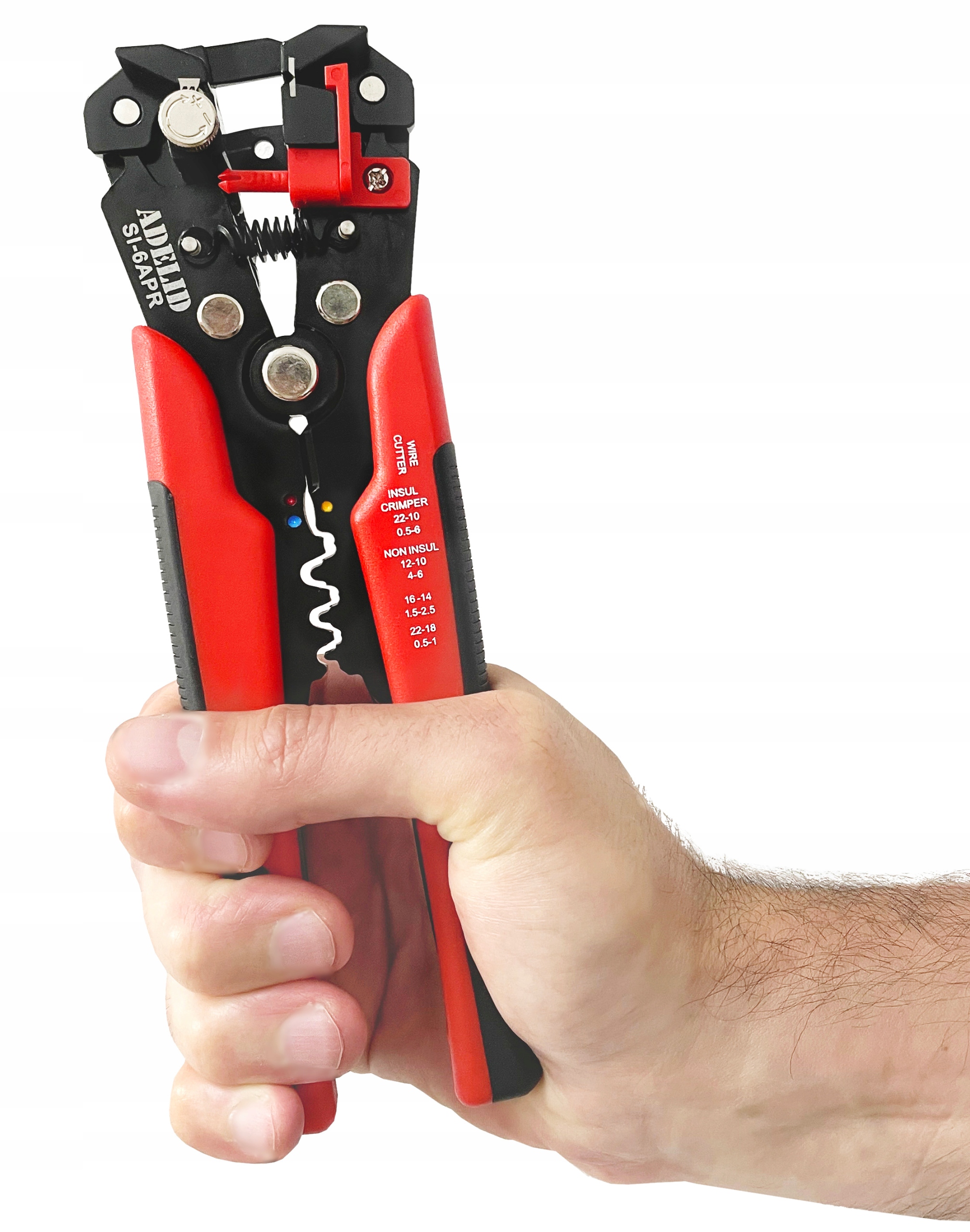 Zaciskarka Adelid 3w1 do ściągania izolacji i zaciskania PRZEWODÓW 0,02 mm² Kolor czerwony