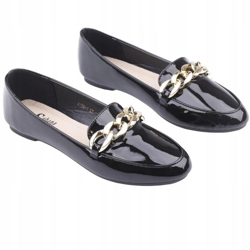 Czarne Mokasyny Damskie Wsuwane Półbuty Płaskie Wkł. Ekoskóra Balerinki