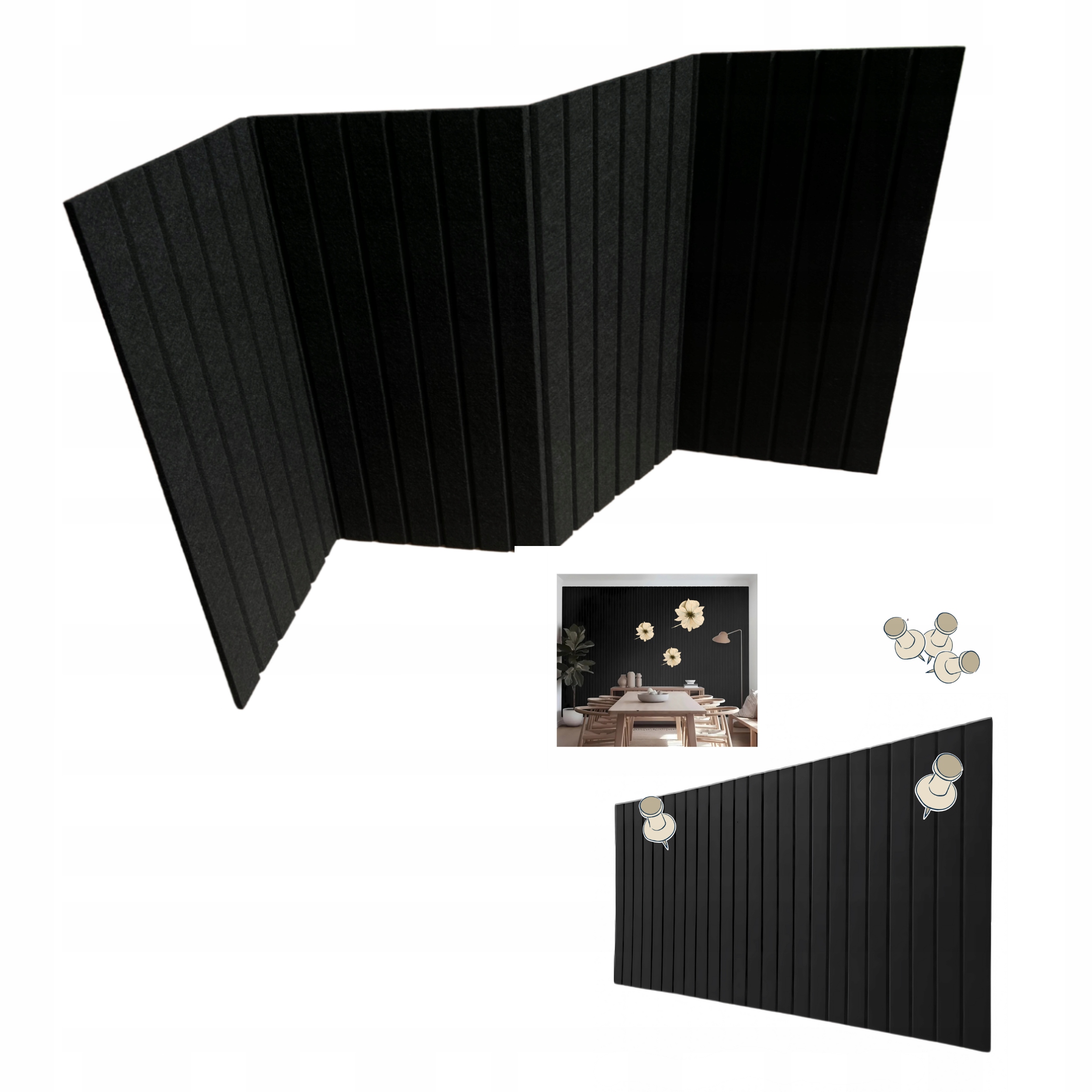 Panel filcowy 08 czarny TABLICA LAMELE DEKORACYJNE + pinezki lamel