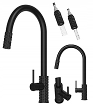 Kuchynská Bateria čierna s výsuvným výtokom, stojanový kohútik do kuchyne Glami