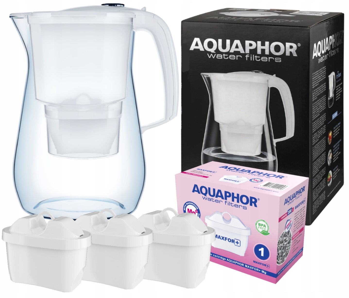 Dzbanek filtrujący wodę Aquaphor Onyx Biały 3 wkłady Mg+
