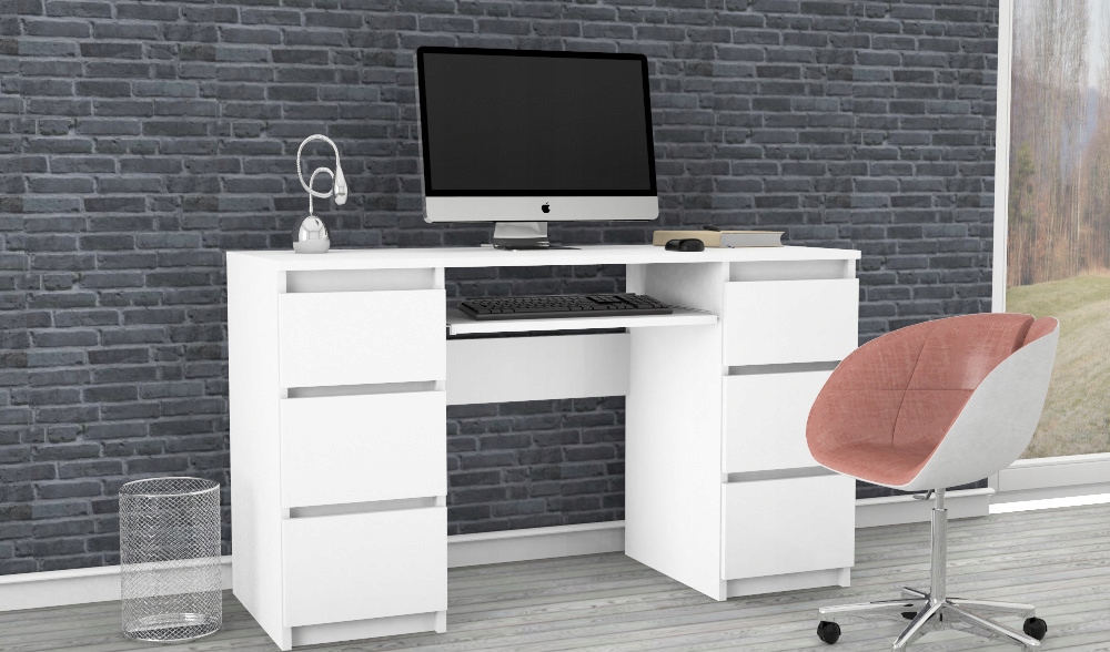 BIURKO KOMPUTEROWE 6 SZUFLAD 130CM BIAŁY BIAŁE Kod producenta B/130/6S/BA