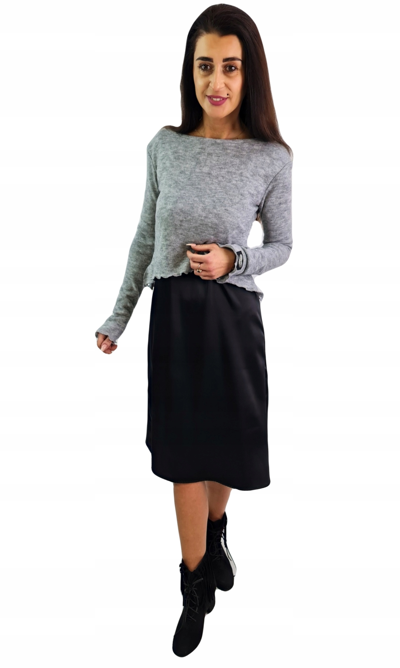 By O La La Šaty černá top a svetr šedý 2v1 S