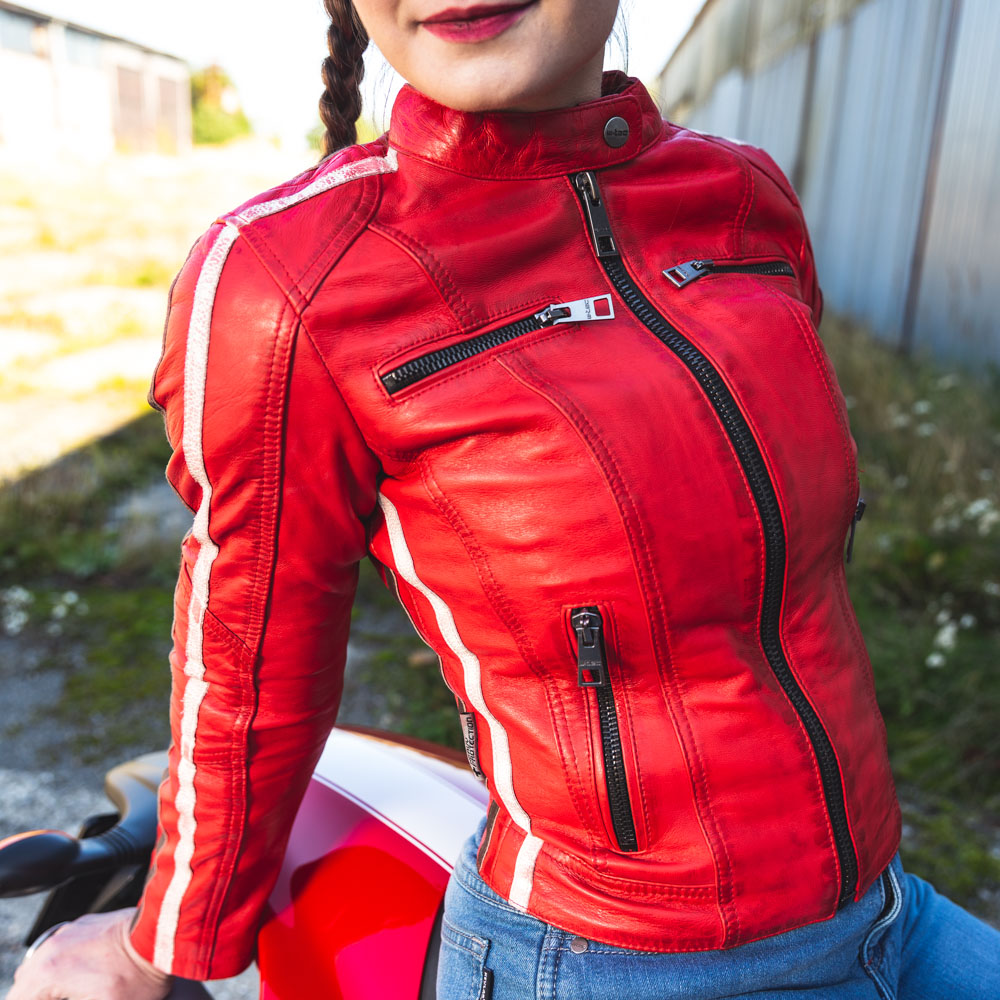 Damska skórzana kurtka motocyklowa W-TEC Umana XS Kolor czerwony