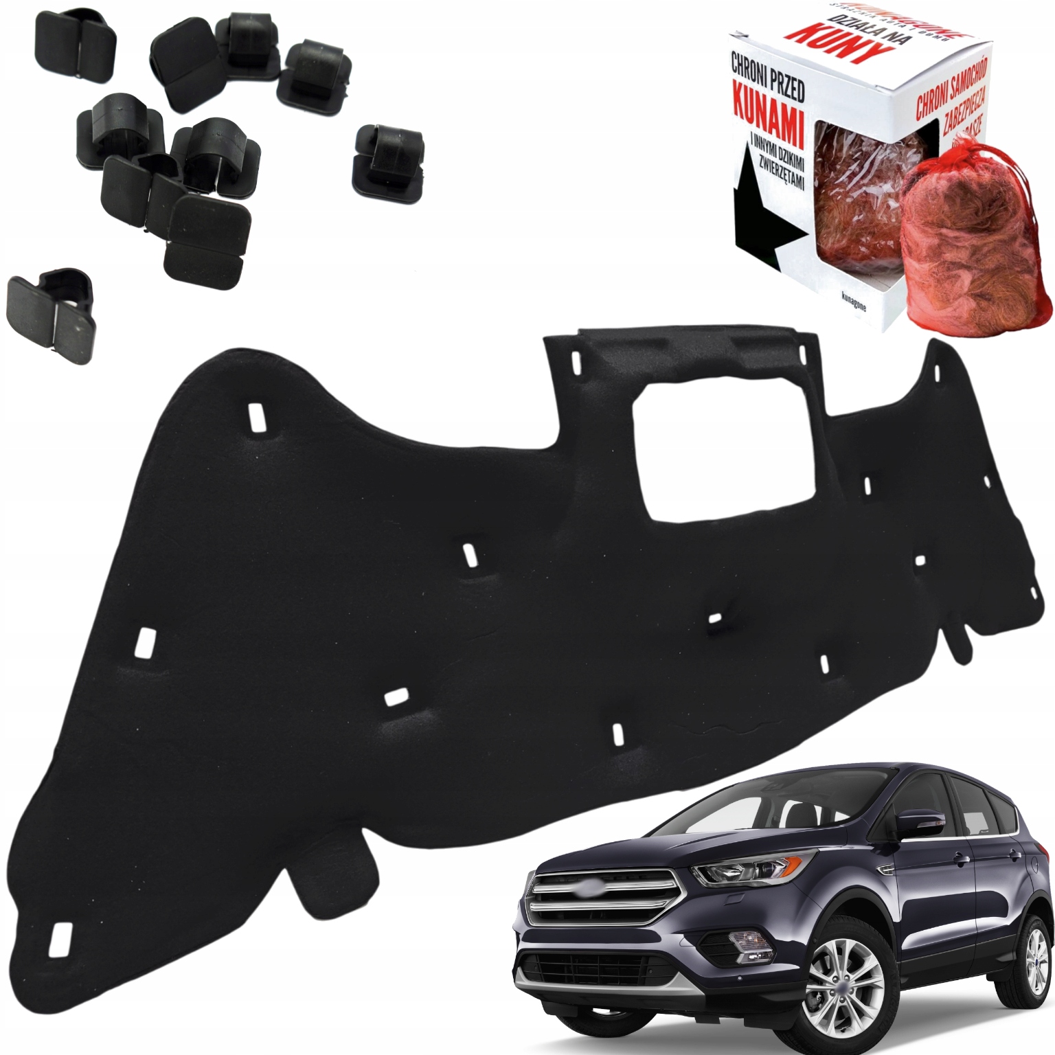 Odhlučnění masky Izolace podložka Ford Kuga 2 16-19R Odpuzovač Sponky Hq