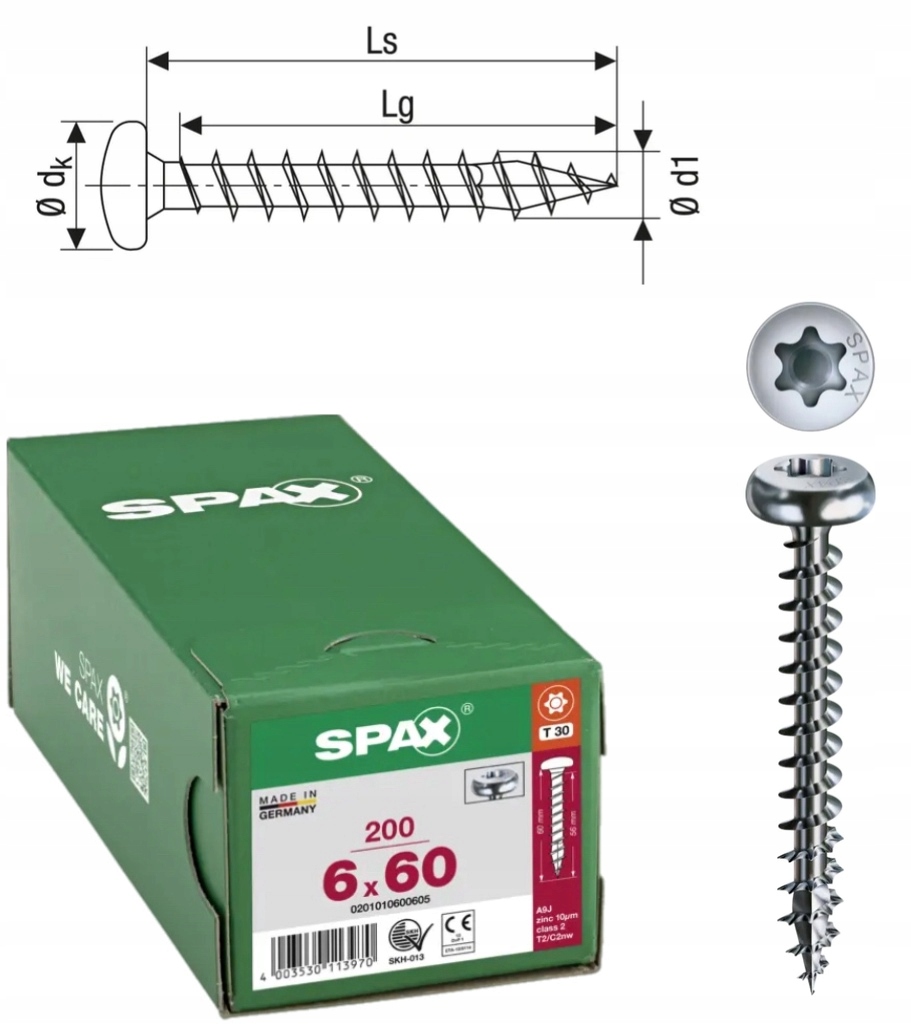 Univerzální šroub do dřeva spax 6 x 60 Wirox Hb Tx 200 ks