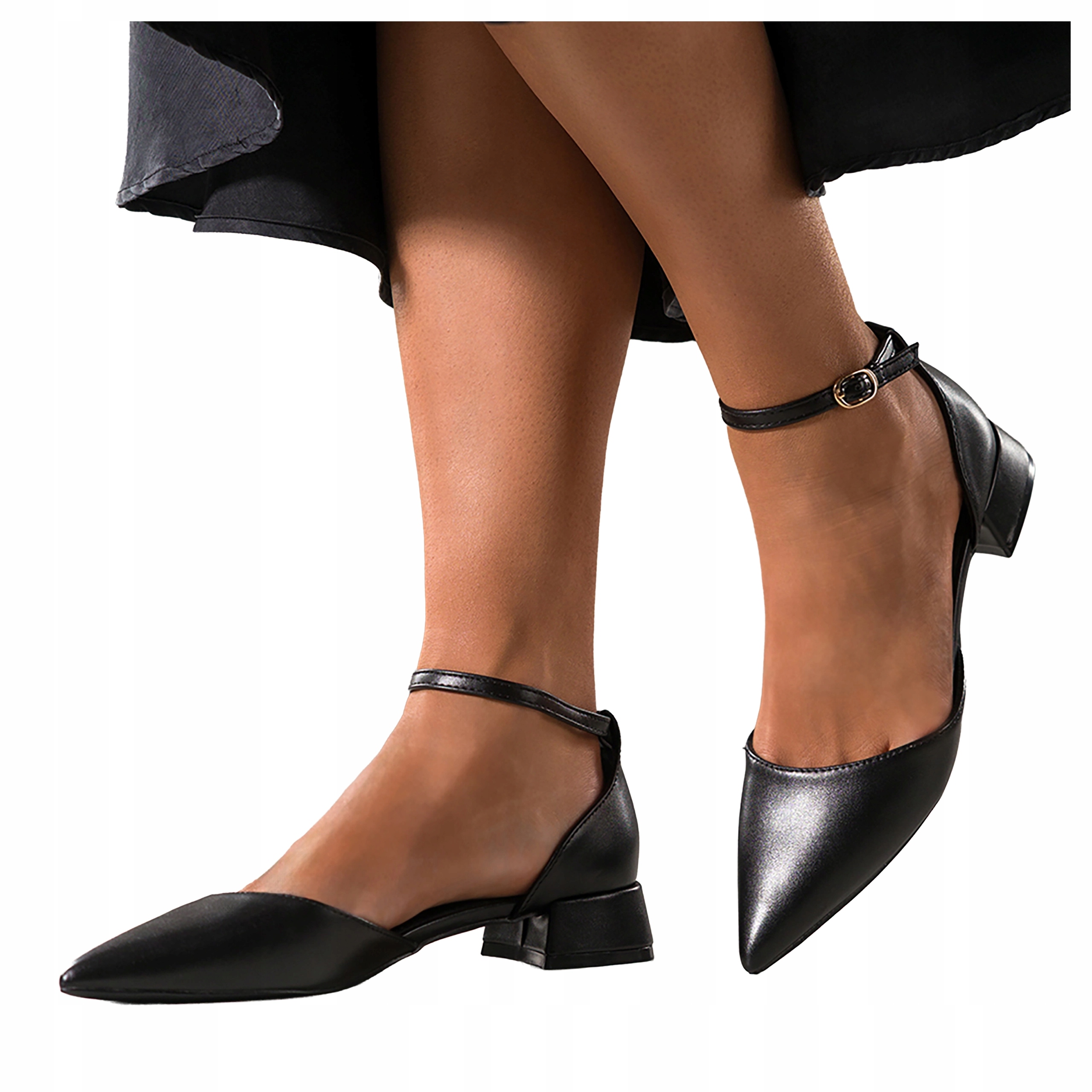 Baleríny Černé Dámské Nízký Podpatek Zakrytá pata S Páskem Pohodlné r 36