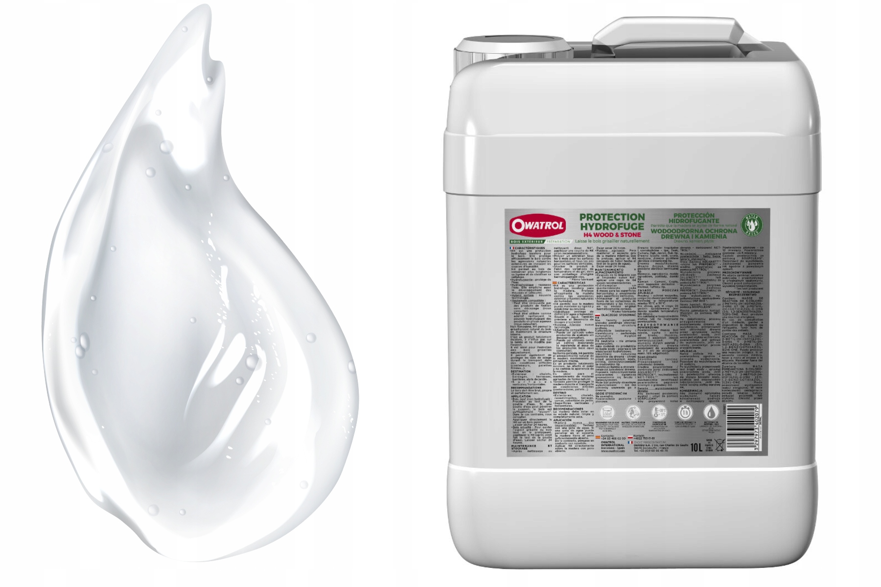 H4 Wood od společnosti Owatrol je hydrofobní, vodě odpuzující prostředek na dřevo o objemu 10 l