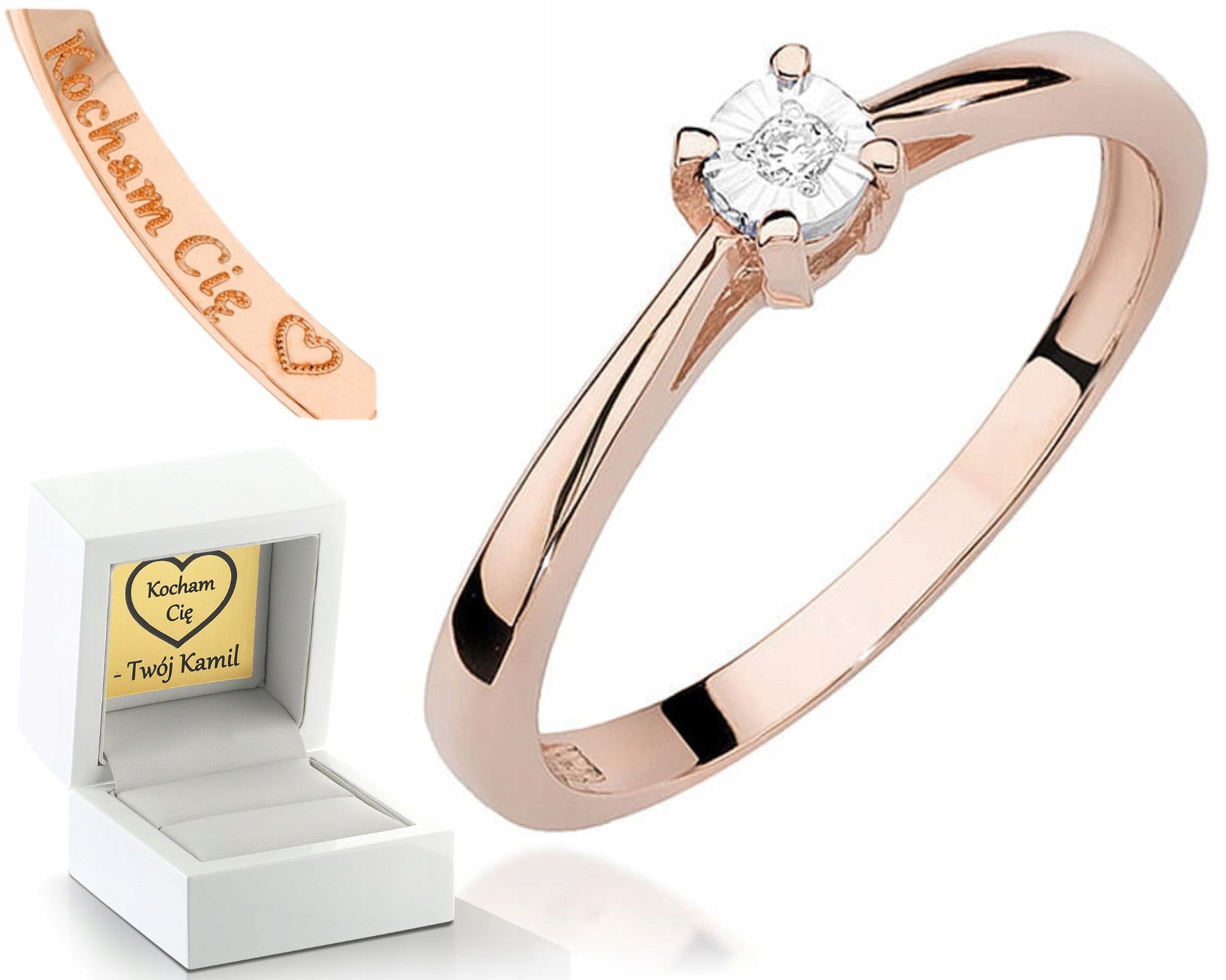 Prstýnek Růžové Zlato S Diamantem Gravírování 585