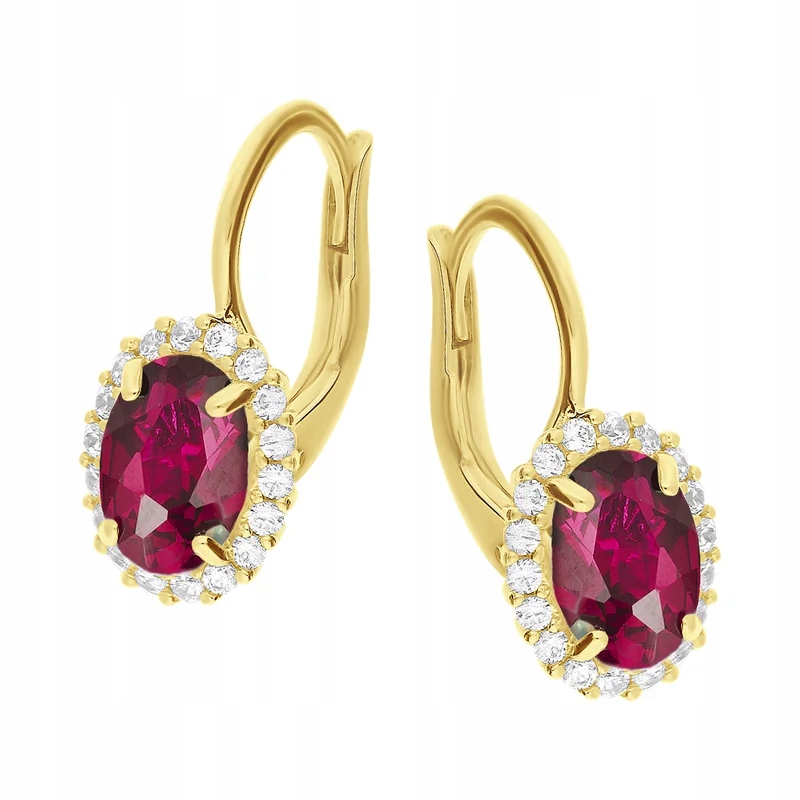 Zlaté náušnice 585 elegantní náušnice s červenými markýzami 3,38g