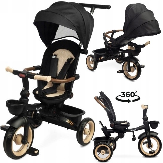 Saber rowerek 3-kołowy 3w1 Led lampka obrotowe siedzisko reg oparcie Beige