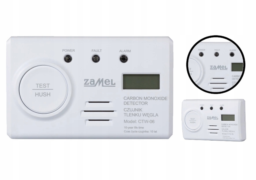 Czujnik tlenku węgla CTW-06 wbudowana bateria czujnik czadu Zamel
