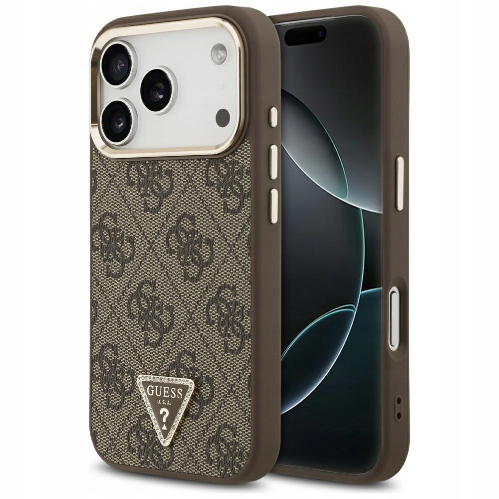 Pouzdro Guess 4G Triangle Logo MagSafe pro iPhone 17 Pro, bronzově zlaté