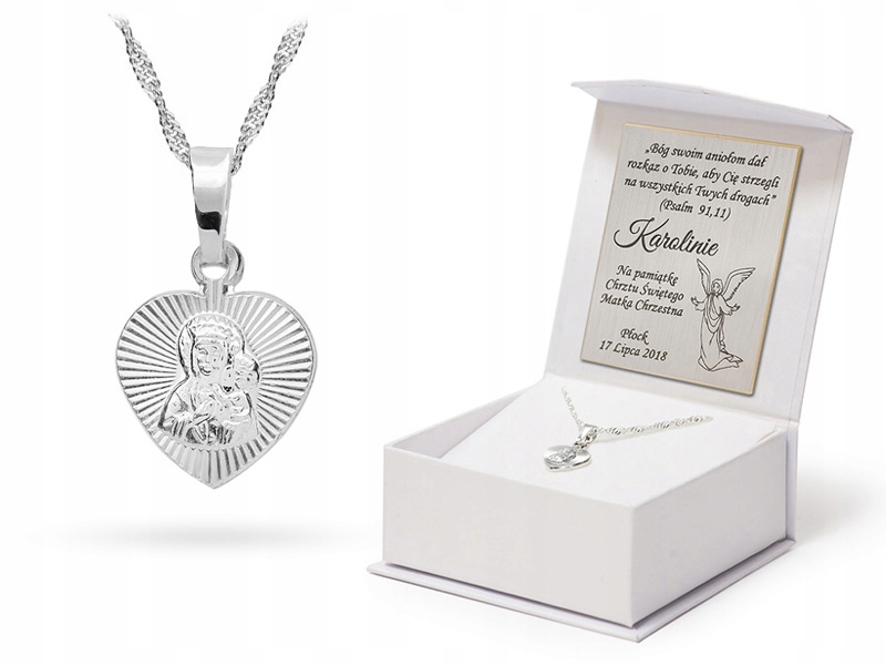 Stříbrný Komplet Medailonek Řetízek Křest Gravírování