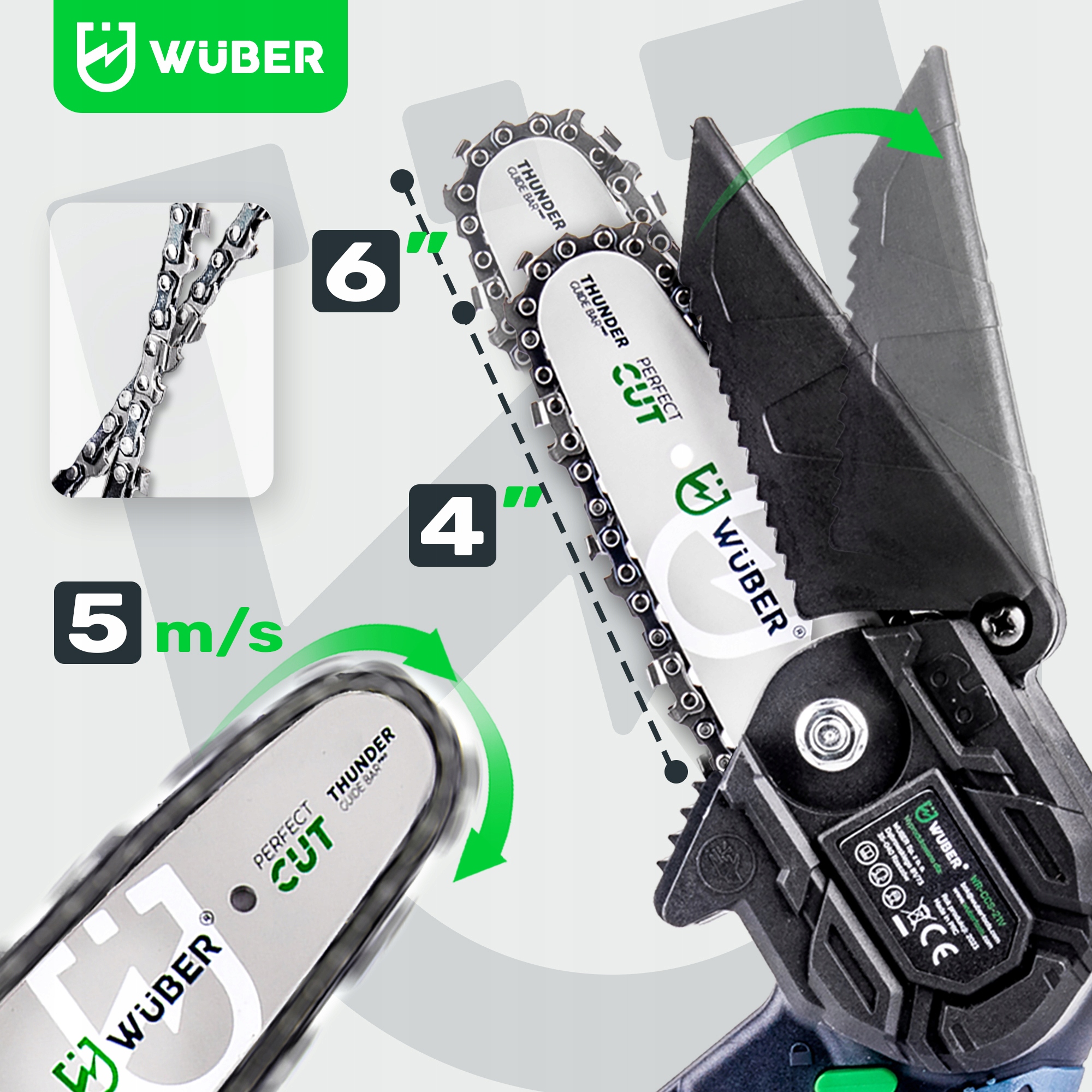 MINI PIŁA ŁAŃCUCHOWA AKUMULATOROWA GAŁĘZIÓWKA 2xAKU + WYSIĘGNIK 250 CM Długość prowadnicy 10 cm