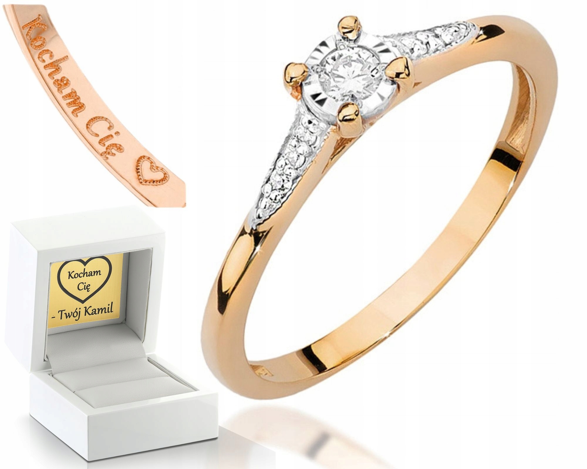 Růžové Zlato Prstýnek S Diamanty 585 Gravírování Zlato Jako Dárek