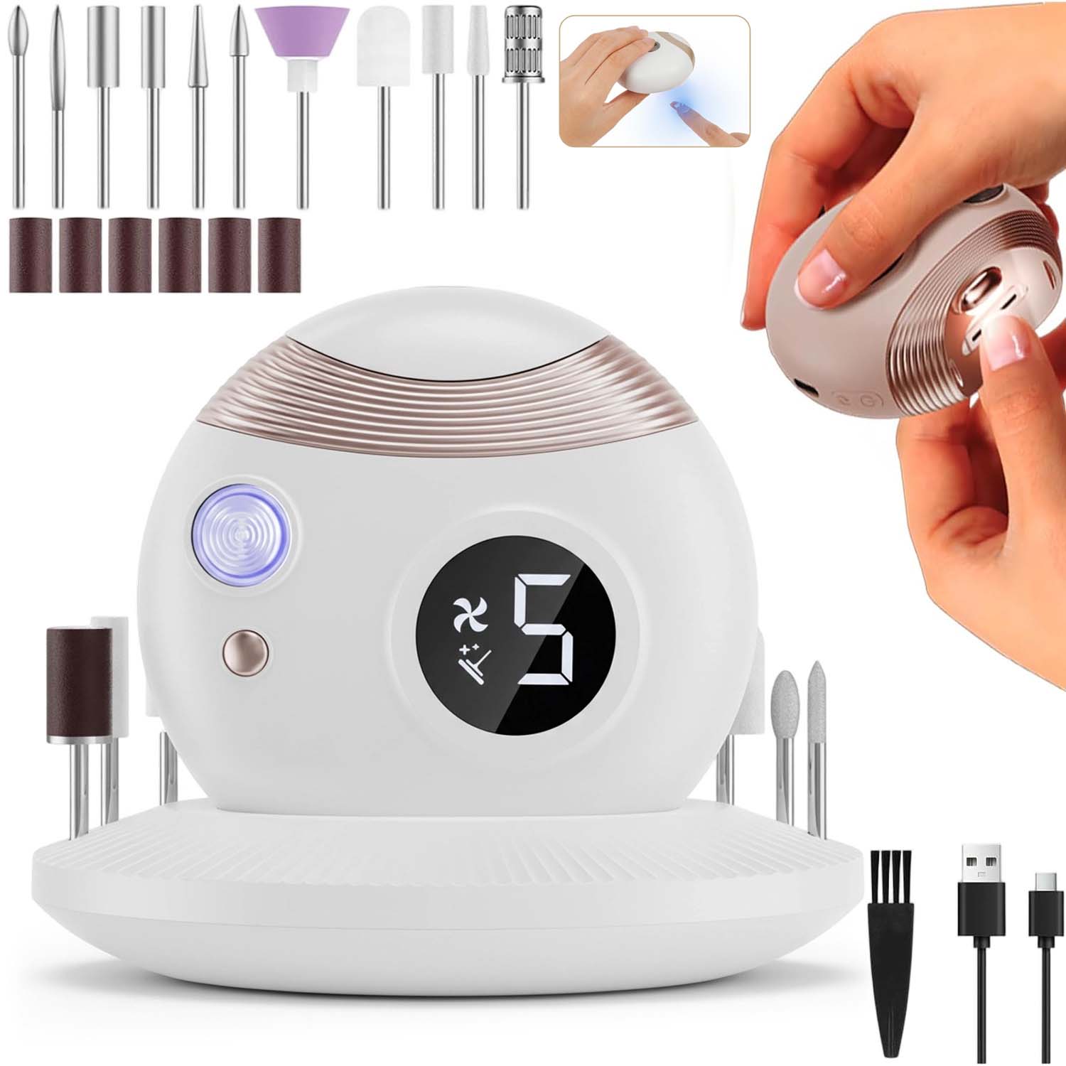 Elektrický Odstřihovač Nehtů Bruska Na Nehty Manikúra 3V1 300MAH