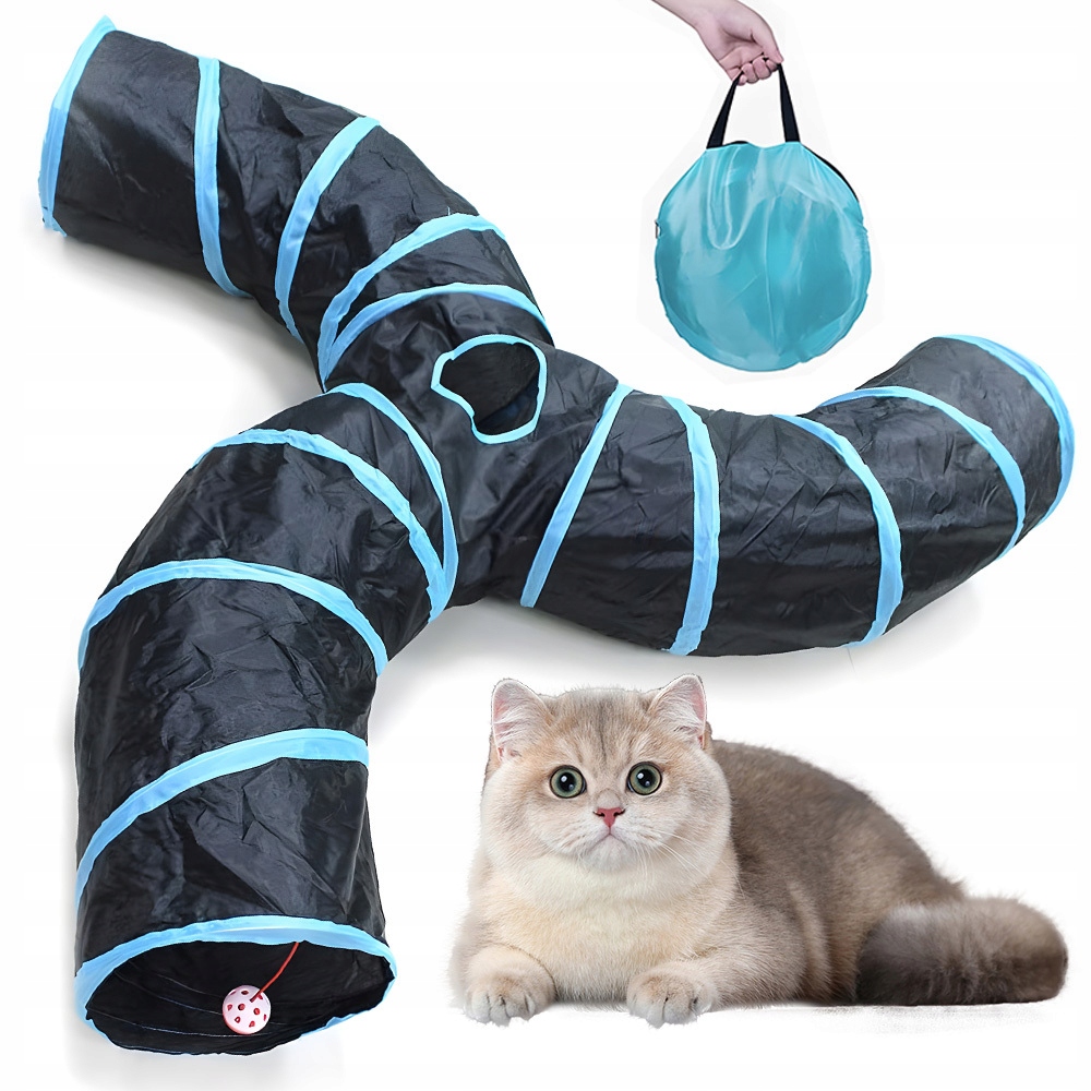 Tunel Pro Kočky S-tvar 3-CESTNÁ Skládací Hračka Pro Zvířata S Taškou