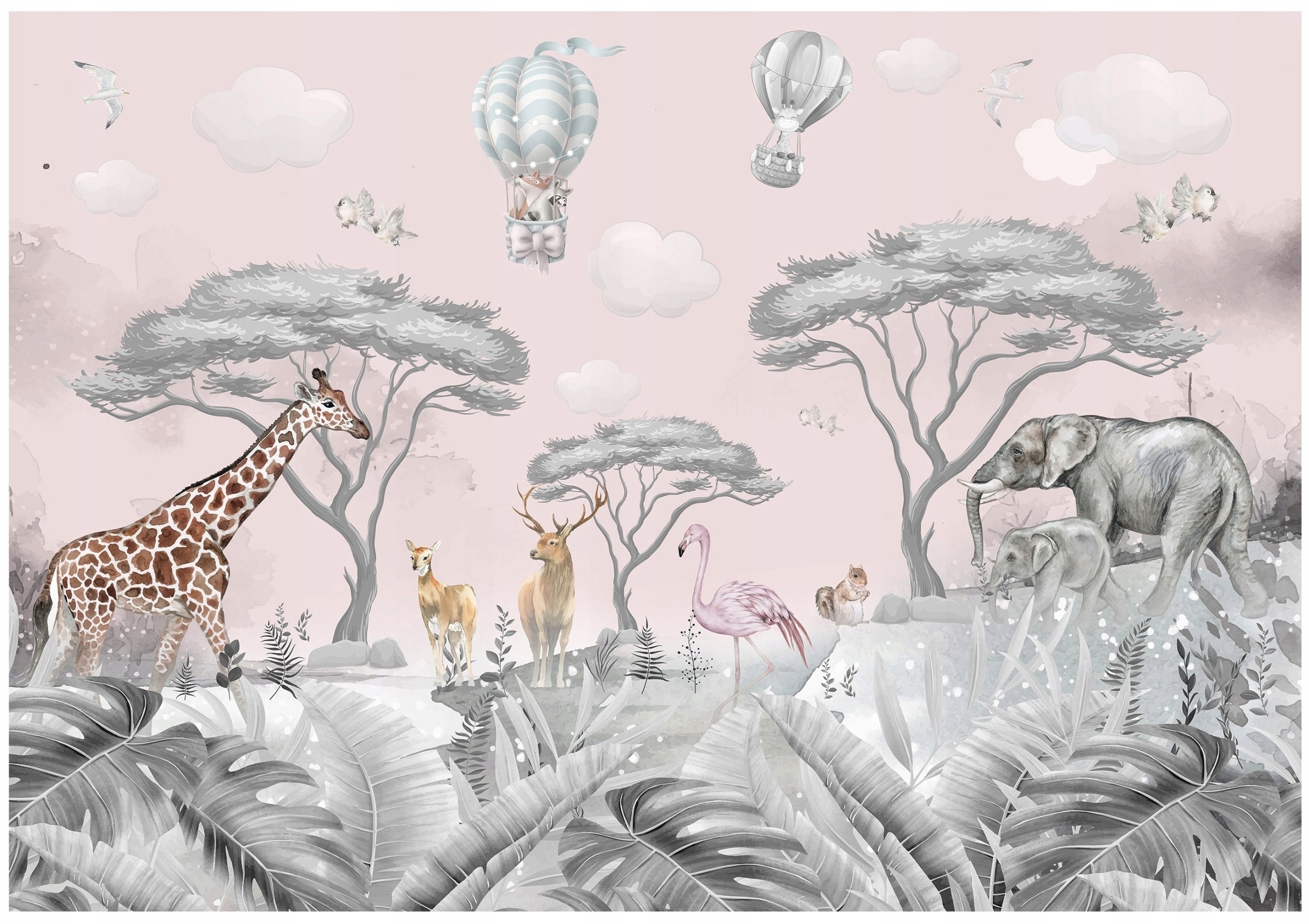 Fototapeta Džungle Pro Děti Zvířata Žirafa Balóny Safari Tapeta 300x210