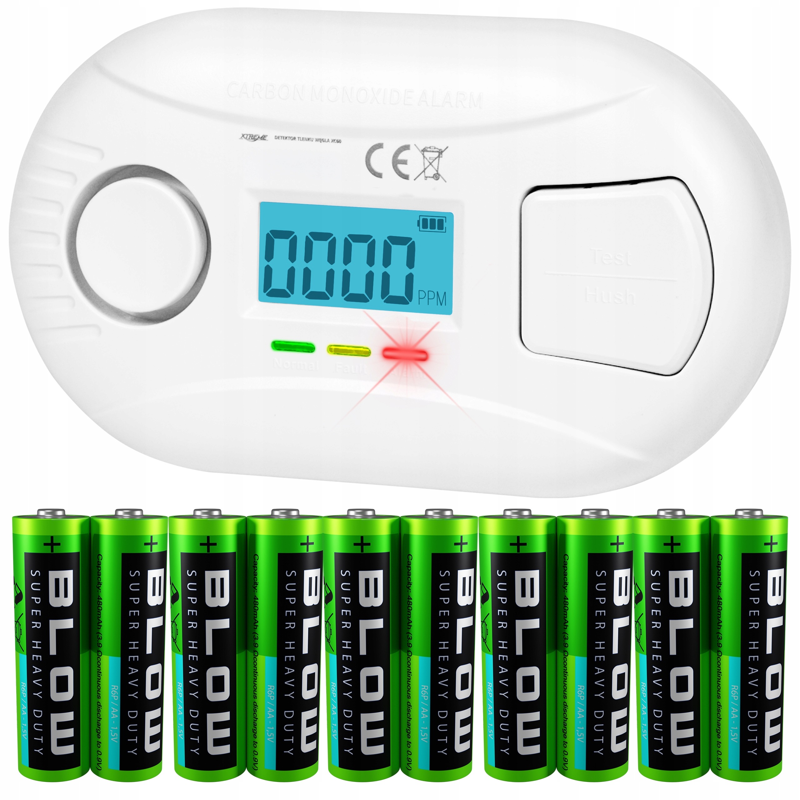 Výkonný Detektor Senzoru Oxidu Uhelnatého Alarm Co 10x Aa Baterie