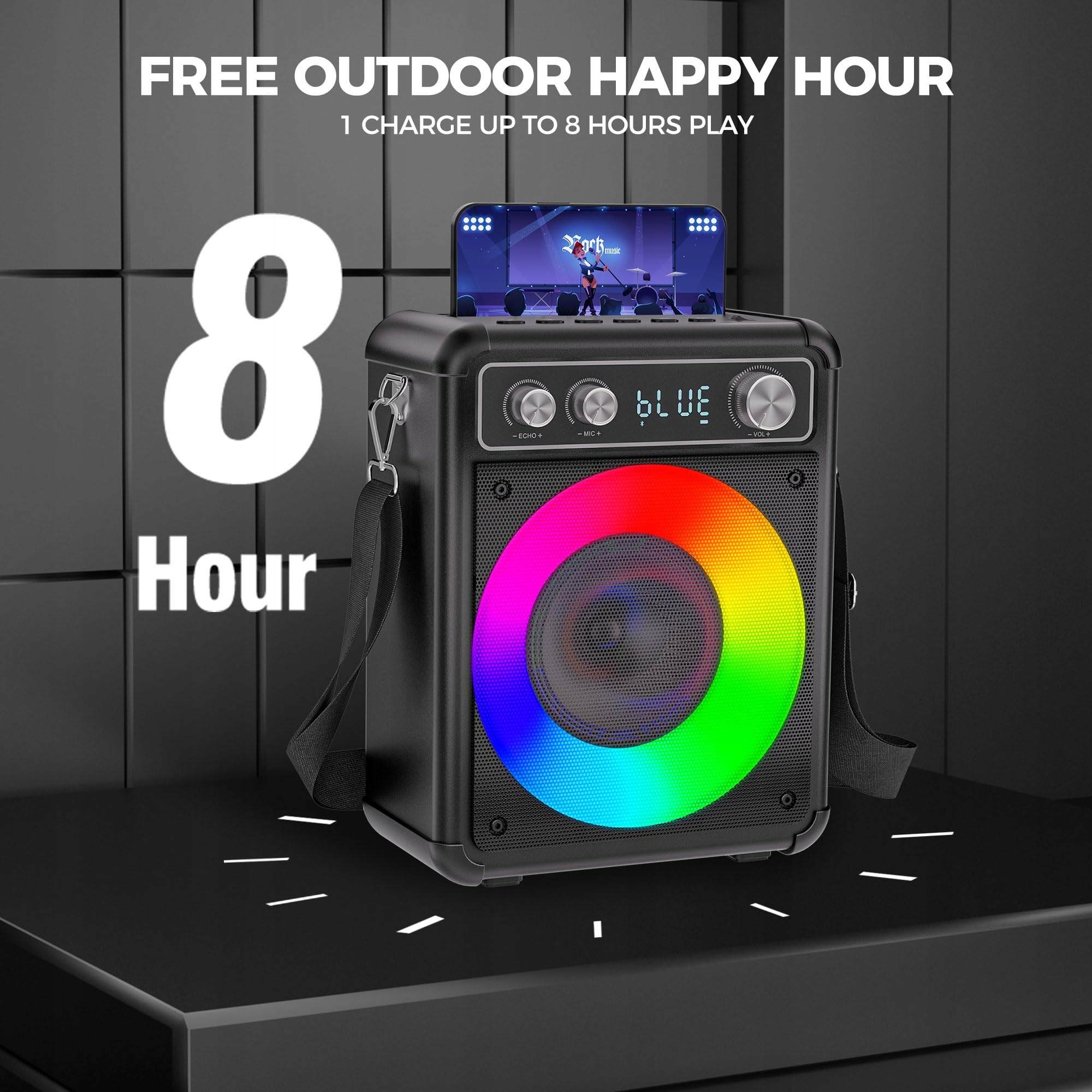 ANKUKA Przenośna Maszyna Karaoke Bluetooth z 2 Mikrofonami LED — miniatura 7