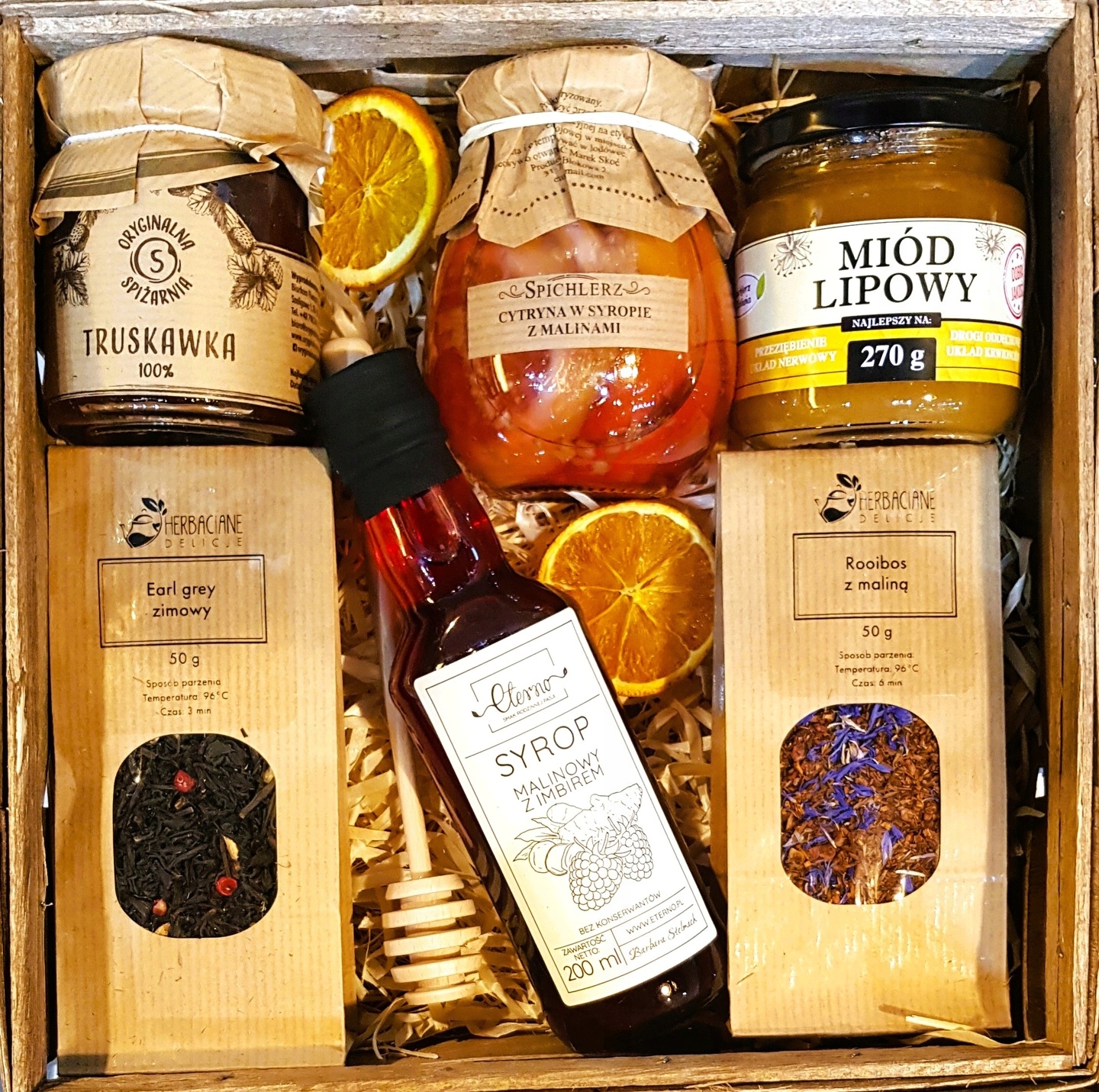 Levně Dárkový koš Dárek Med Čaj Malina Citron