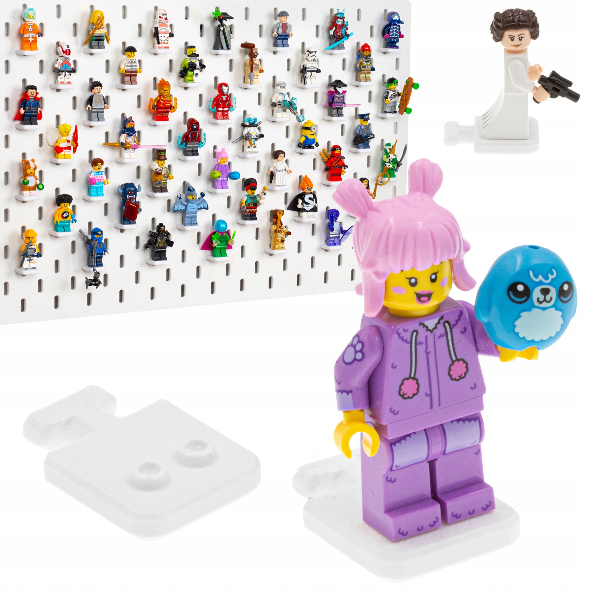1x Podstawka na Lego Mini Figurki Uchwyt do tablicy Ikea Skadis Biała