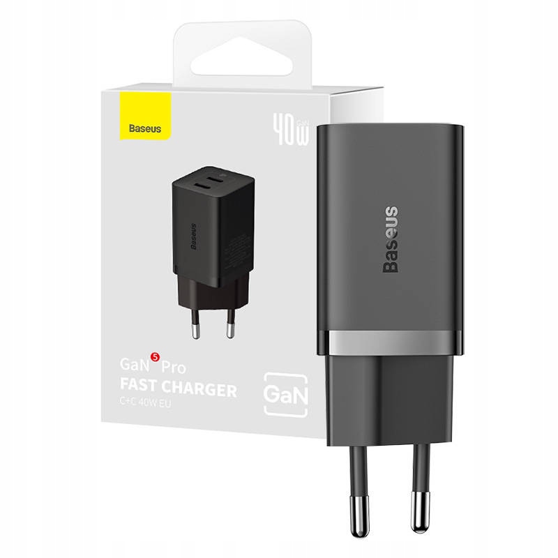 Síťová nabíječka Baseus 40W 2x Usb-c porty GaN5 je efektivnější