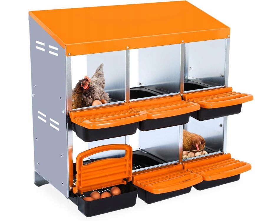 Klec pro slepice, 6-otvorová klec na snášení vajec s víkem, oranžová