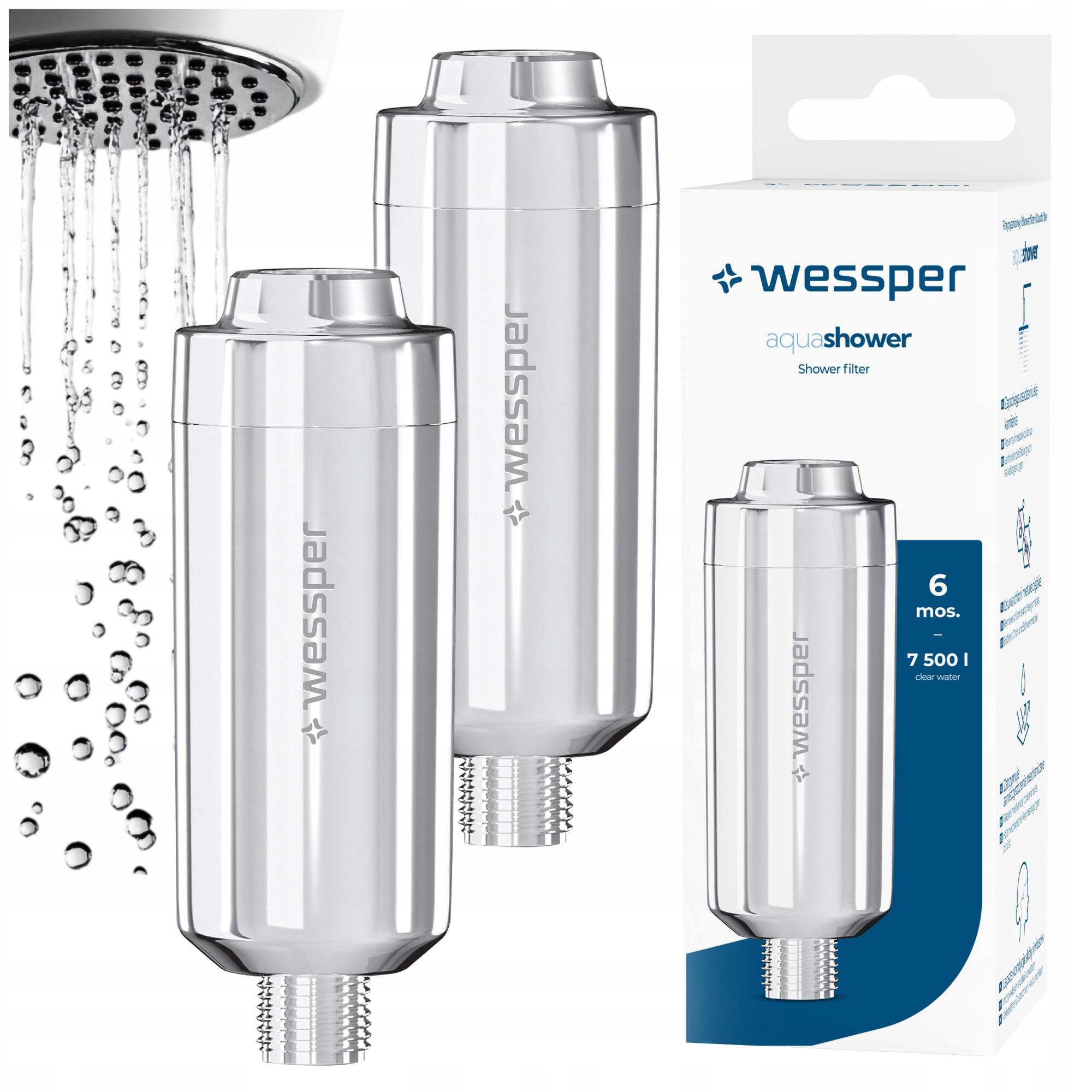 2x Filtr na tvrdou sprchovou vodu Aqua Shower stříbrný, chrom