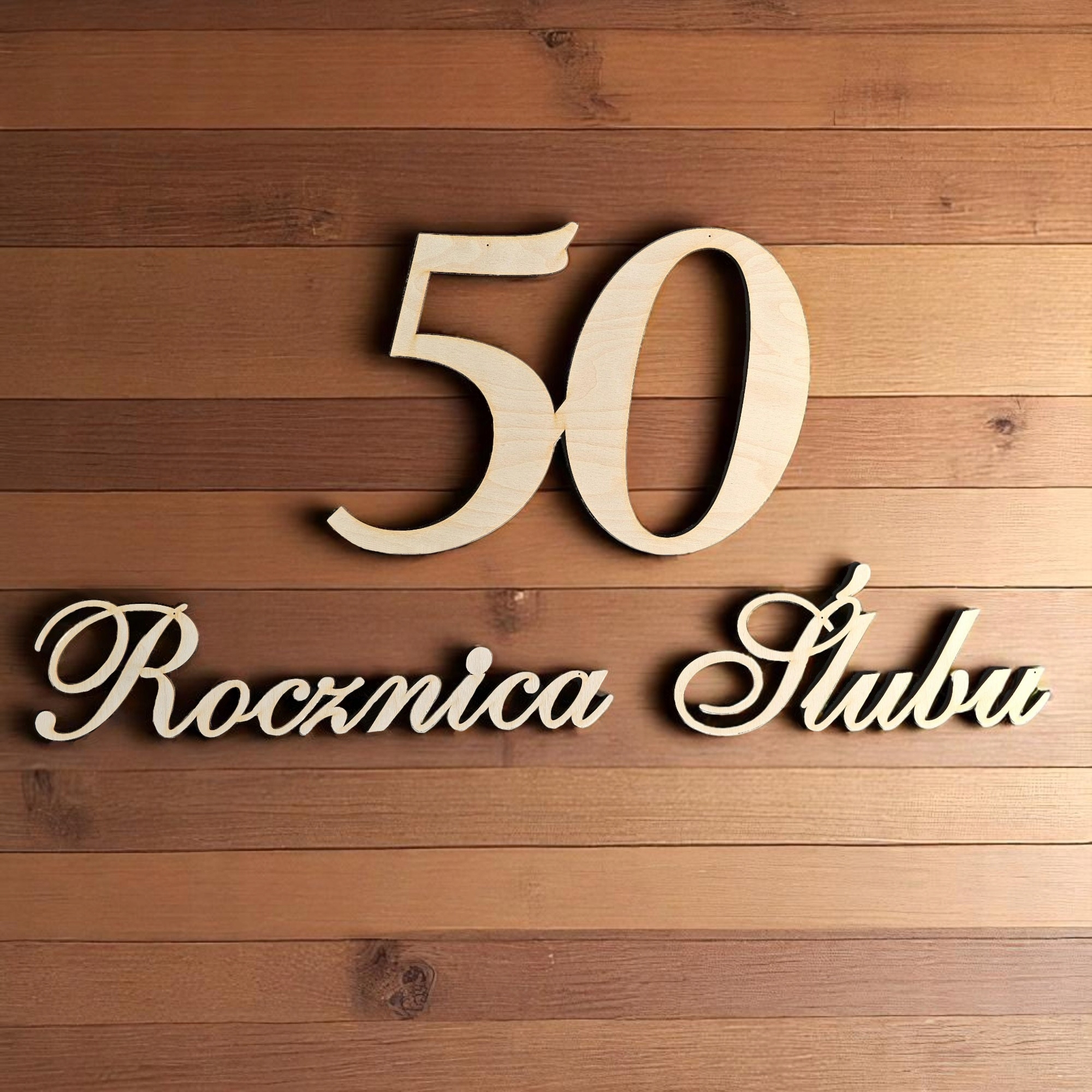 Nápis dřevěný 50. výročí svatby dekorace na zeď Zlaté hody 3 mm