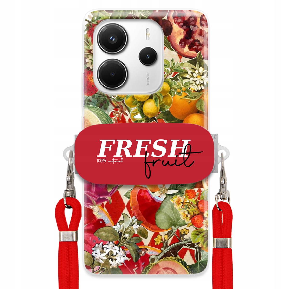 Puzdro pre Xiaomi Redmi Note 14 4G Červené vodítko držiak Fresh Fruit Silné