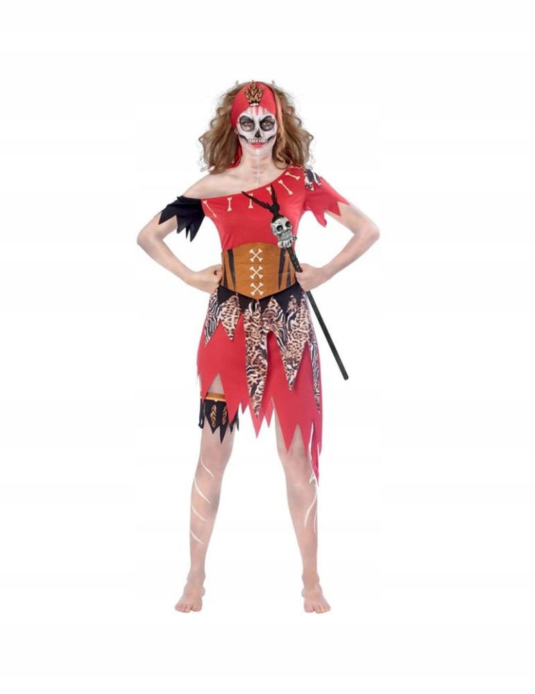 Kostým Šamanka Náčelník vel. L červená Halloweeen Smrti čarodějnice