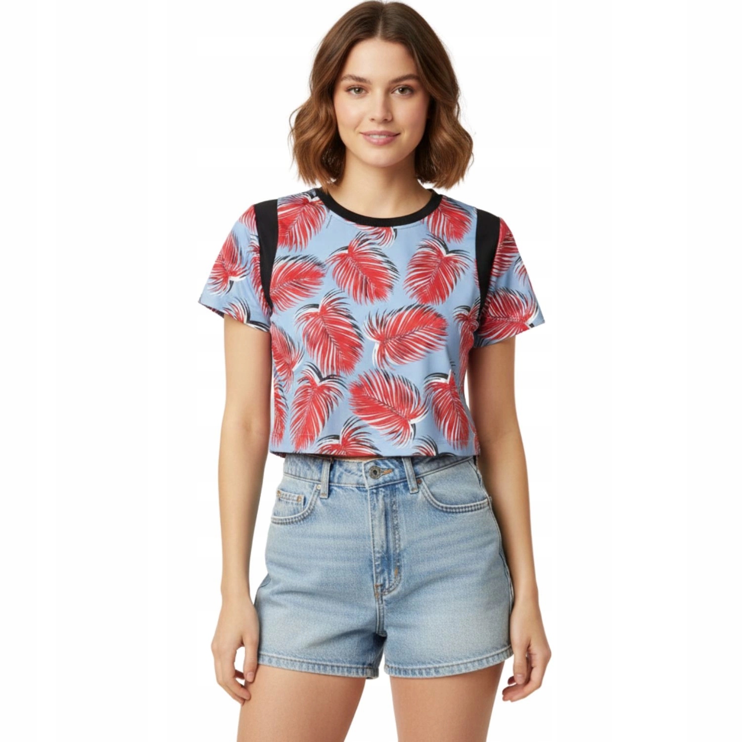 Dámské krátké květinové Tričko Silvian Heach , módní letní, modré vel. Xs