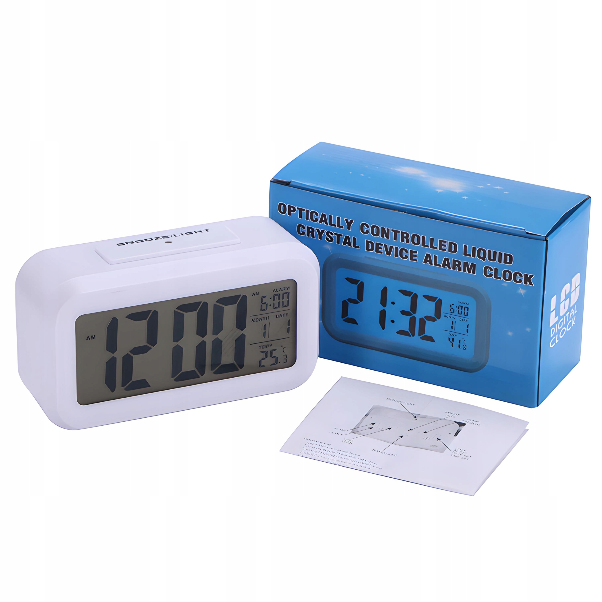 BUDZIK ZEGAR LED TERMOMETR PODŚWIETLENIE 12/24H Marka Retoo