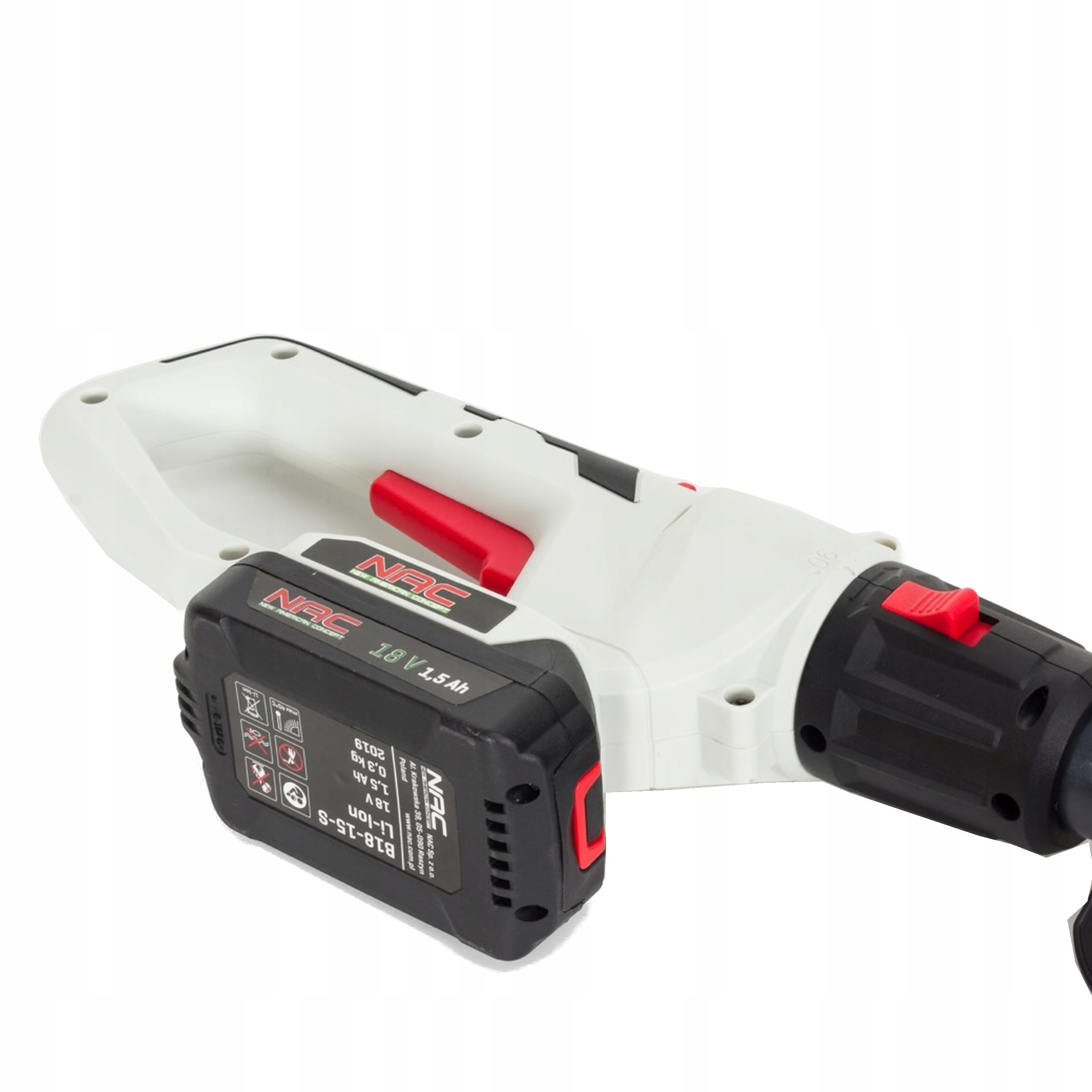 PIŁA Łańcuchowa AKUMULATOROWA na wysięgniku NAC 18V + Aku 1,5Ah + Ładowarka Zbiornik oleju 90 ml