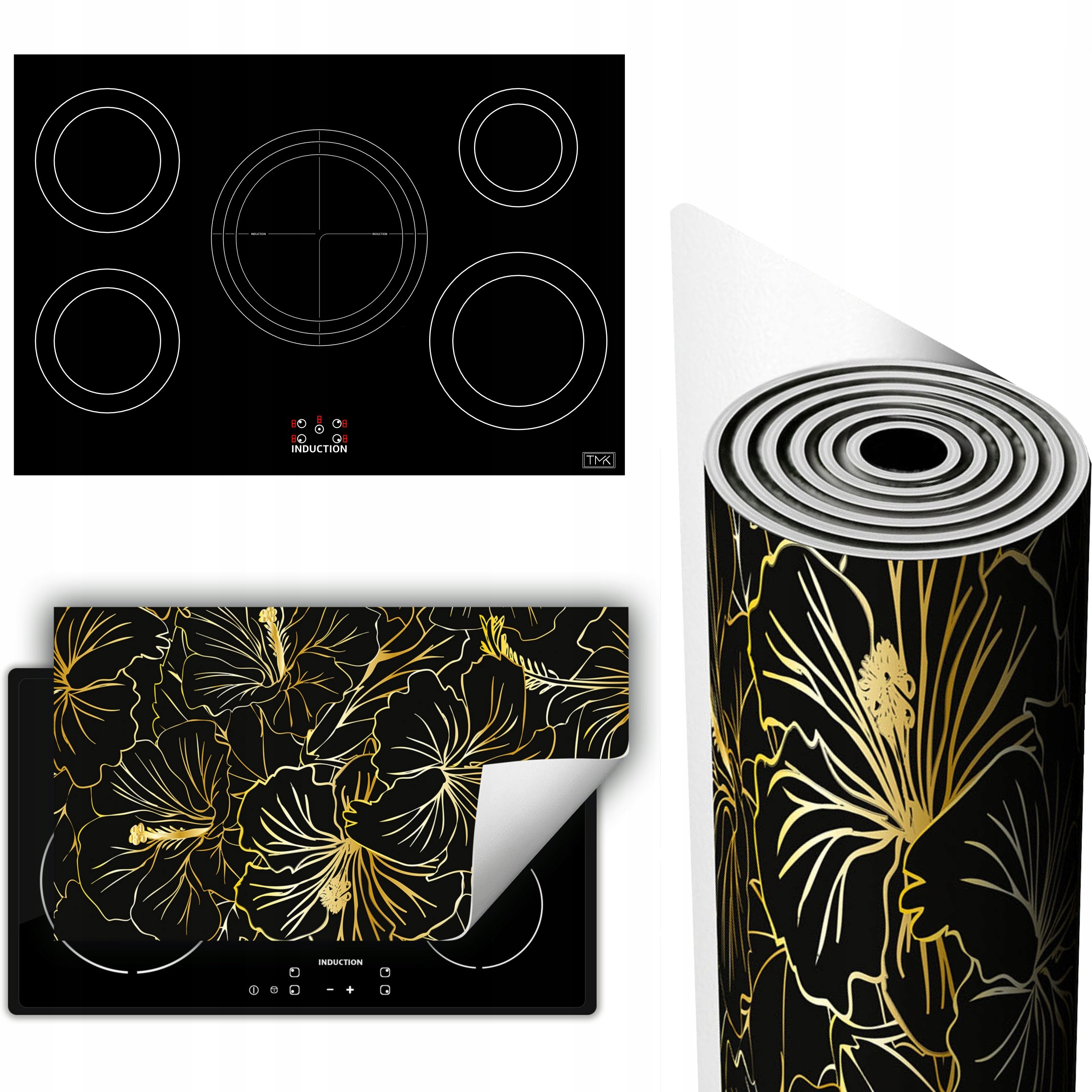 Vinylová Podložka Na Ochranu Kuchyňské Desky 90x52 černá květy