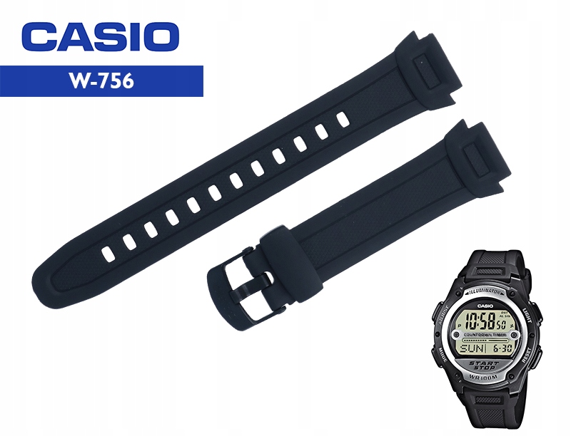 PASEK CASIO W-756 czarny 18mm ORYGINAŁ