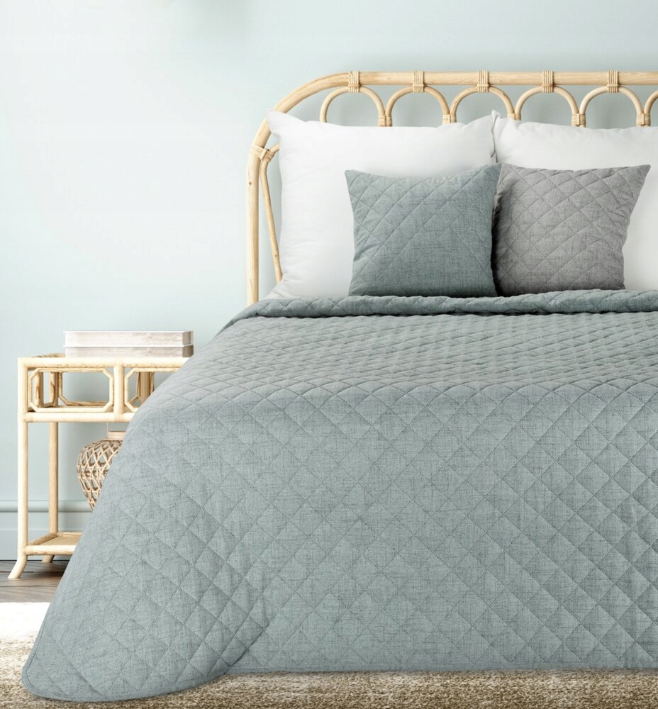 Dekorativní přehoz Len 220x240 mátový prošívaná s geometrickým vzorem