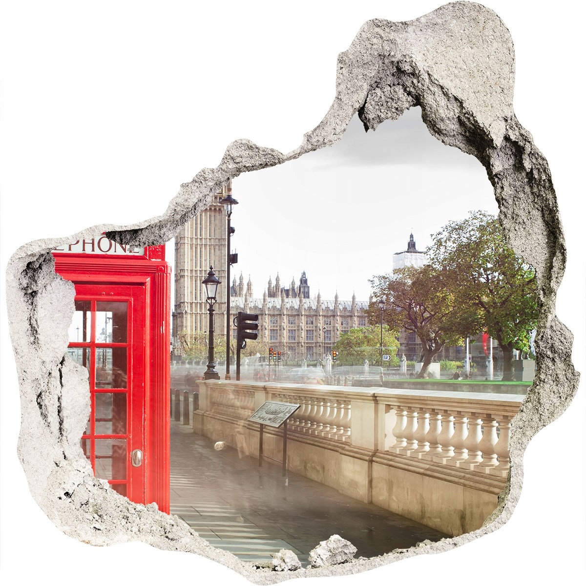 

Fototapeta dziura na ścianę 3d Budka telefoniczna